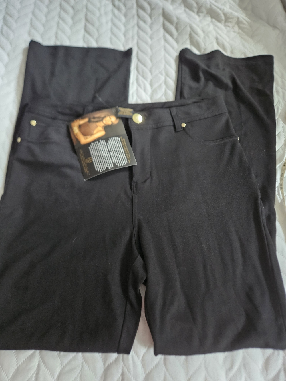 IMAN Black Stretch Trousers with Gold-Tone Accents P35